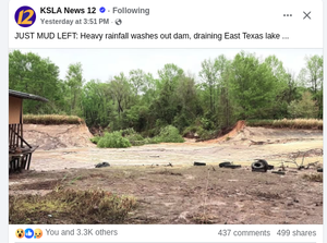 JUST MUD LEFT: Heavy rainfall washes out dam, draining East Texas lake ...